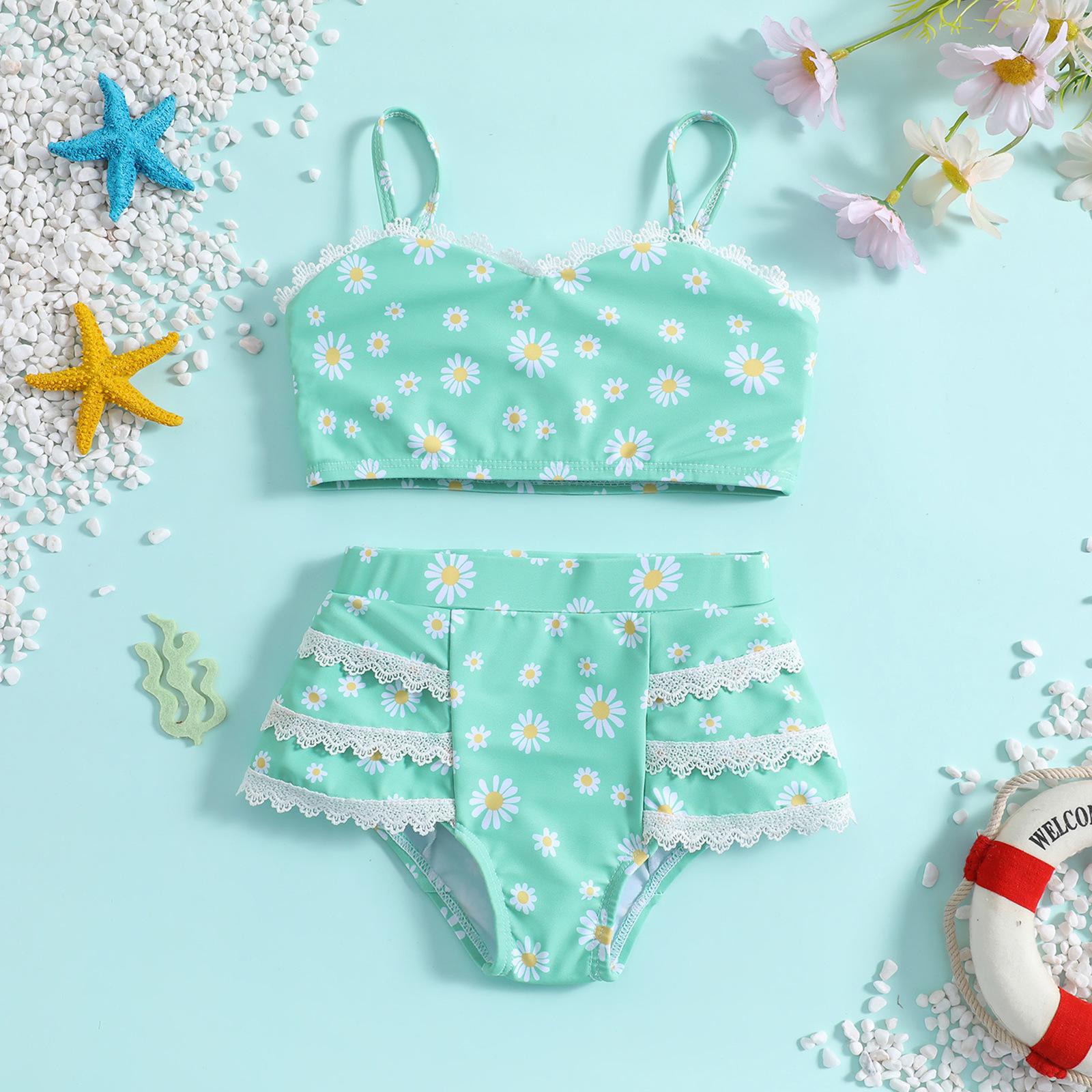 

Children s Daisy Print Two-Piece Bikini Set 120 циан