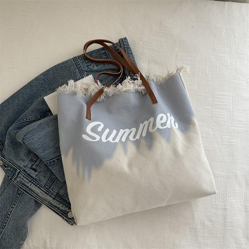 Large Capacity Fringed Bag Beach Bag Women's Shoulder Tote Bag Casual Lazy Wind Contrasting Color Handbag