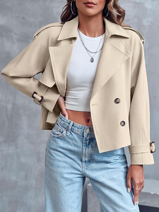 Women's Khaki Short Trench Coat with Epaulets