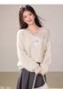 Women's French Sequin V-Neck Knit Sweater - Soft, Fluffy, Versatile