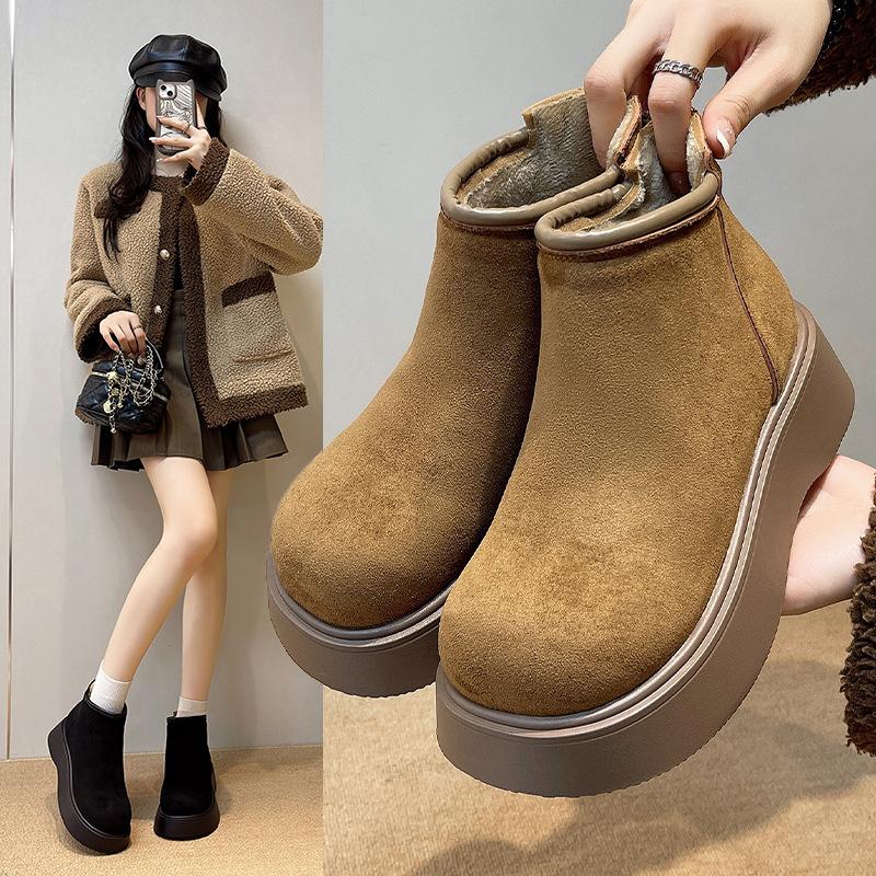 Women's Large Size Soft Sole Winter Warm Fur One Snow Boots Padded Lined Ankle Boots Anti-slip Hiking Casual Sports Cotton Boots