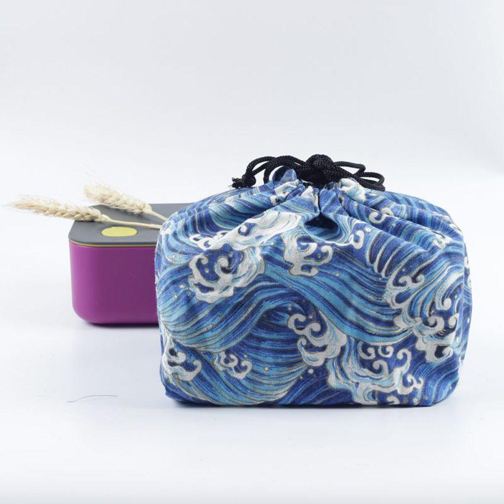Unisex Picnic Bags Cotton linen Geometric Food Hand Bags Drawstring Lunch Bag Lunch Tote Pouch Japanese Style Lunch Box