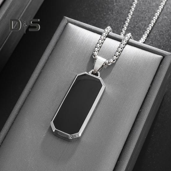 Men Necklace Punk Style Hip Hop Titanium Steel Black Pendant Polished Luster Sweater Pairing Necklace Individual Adult Jewelry