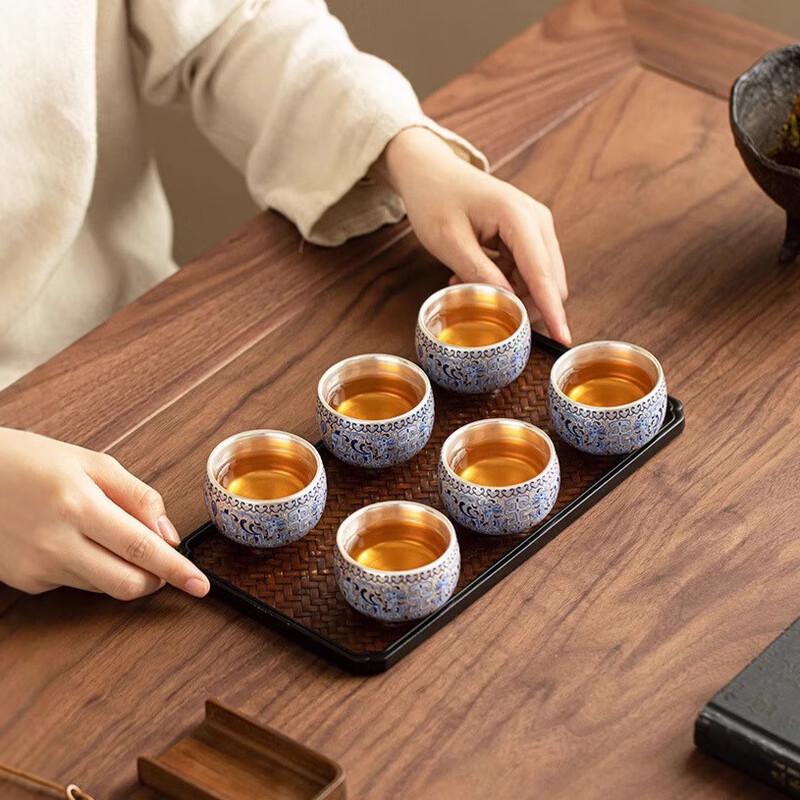 Chaxun Prosperous Dragon Silver Plated Ceramic Master Tea Cups - Set of 6