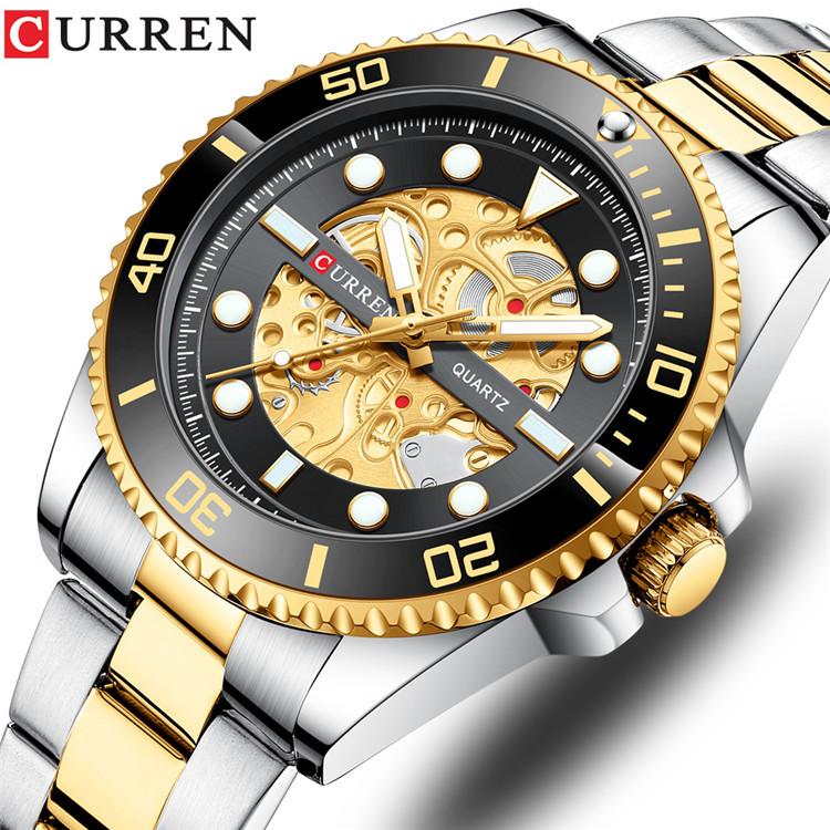 CURREN Steel Strap Watch Simple Calendar Large Dial Business Watch Waterproof Men's Fashion