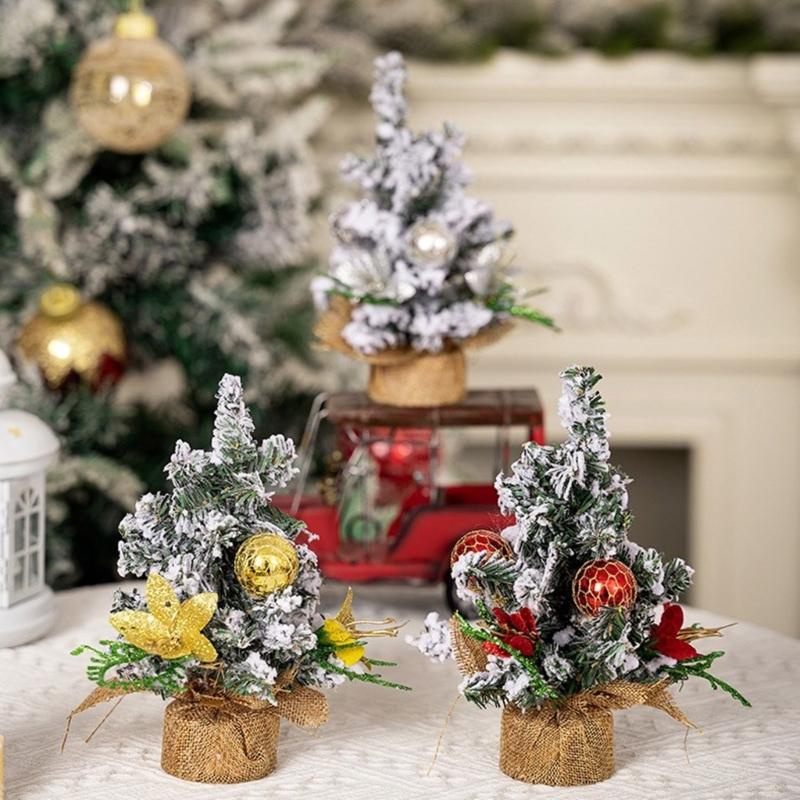 Small Tabletop Festival Display Tree Plush Trimmed Miniature Christmas Tree Festival Table Ornament for Home Decors