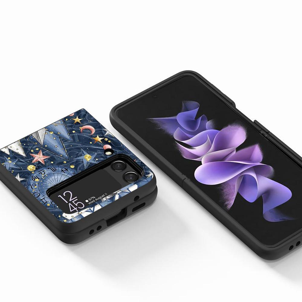 Cell Phone Case for Samsung Galaxy Z Flip3 5G Flip4 Black Coque Z Flip 3 Hard PC Luxury Cover Zflip3 Funda Starry Sky Pattern