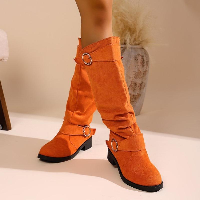 Autumn and winter new pleated piled boots women's new thin thick heel thick sole suede fashion boots but knee boots