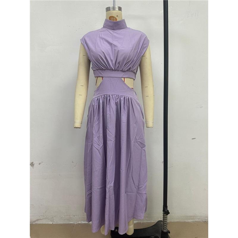 Dlouhé šaty bez pasu s stojáčkem a barvou makronek