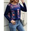 Spring Autumn Women's T-shirt Bohemian Print Long Sleeved T-shirt for Women Nation Print T-shirt Casual Pullover Plus Size Women Clothing
