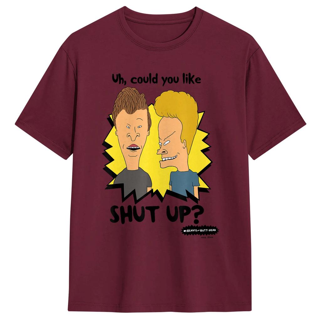 Unique Beavis and ButtHead Shut Up TShirt for Men Round Neck Cotton T Shirts Short Sleeve Tees Classic Tops