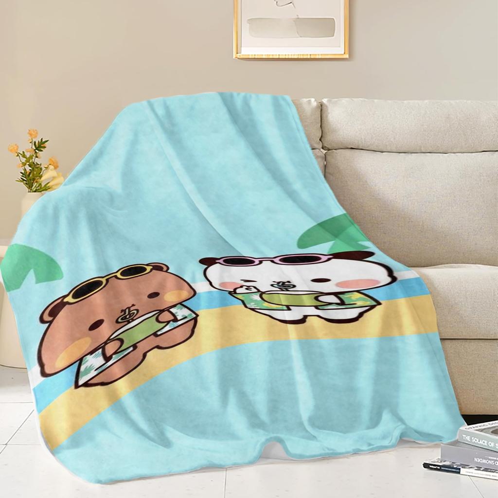 Bubu Dudu Panda Bear Flannel Throw Blanket Series Kids Blankets Sofa Decoration Bear and Pa blankets Cozy Soft Couple kids gift