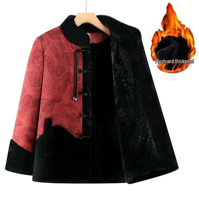 Elderly Women s Winter Velvet-Thickened Cotton Jacket 2XL [105-120 lbs]