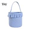 Easter Egg Hunt Carriers Halloween Basket, Plaid Ruffle Trick or Treat Candy Bucket with Handle Festive Party Favor Holders for Kids, Reusable Gingham