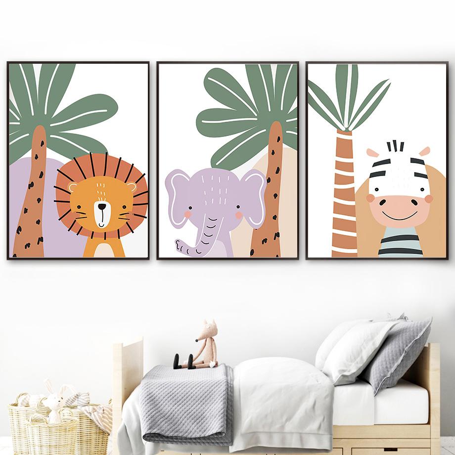 Regenbogen Sonne Löwe Elefant Giraffe Zebra Kinderzimmer Wandkunst Leinwandmalerei Nordische Poster und Drucke Bilder Baby Kinderzimmer Dekor