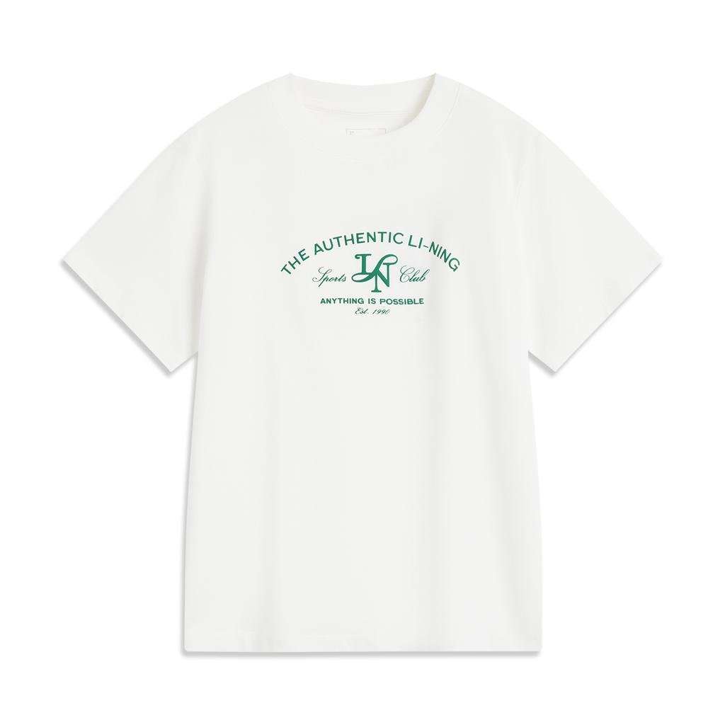 Li Ning Sports Trend Series Simple Casual Solid Color Round Neck Pullover Short Sleeve T-Shirt Women Tops Off-White AHSV186-1