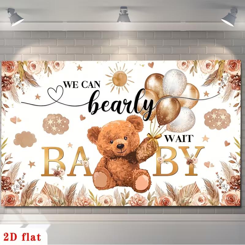 2D Gold Brown Bear Baby Shower Backdrop We Can Bearly Wait Banner
