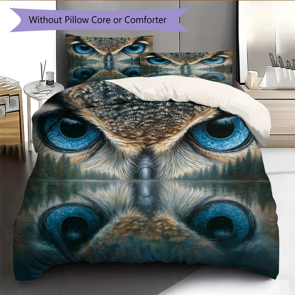 Owl and Its Reflection  Pattern Bedding Quilt Set Quilt Cover Pillowcase Home Decoration  Gift (1 * duvet cover + 2 * pillowcase, without core)