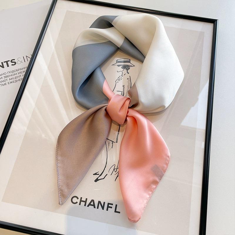 Women's Korean Style Retro Printed Imitation Silk Scarf for Professional and Casual Use