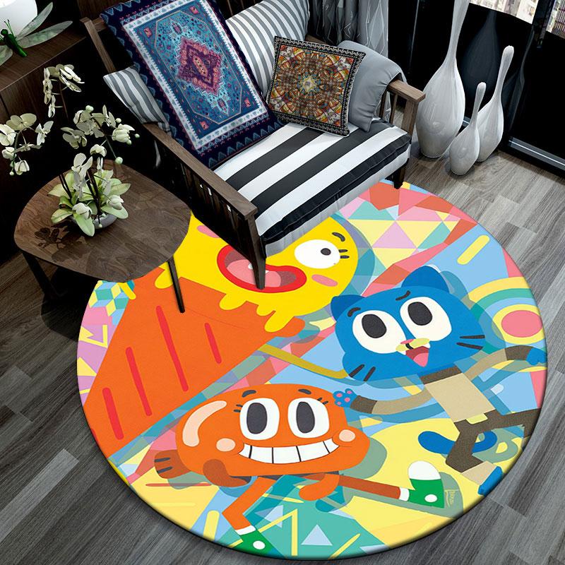 Tappeto rotondo con motivo The Amazing World of Gumball, Tappeto per Soggiorno Camera da Letto Sala Giochi, Tappetino Antiscivolo, Regali per le Feste e Regali di Compleanno.
