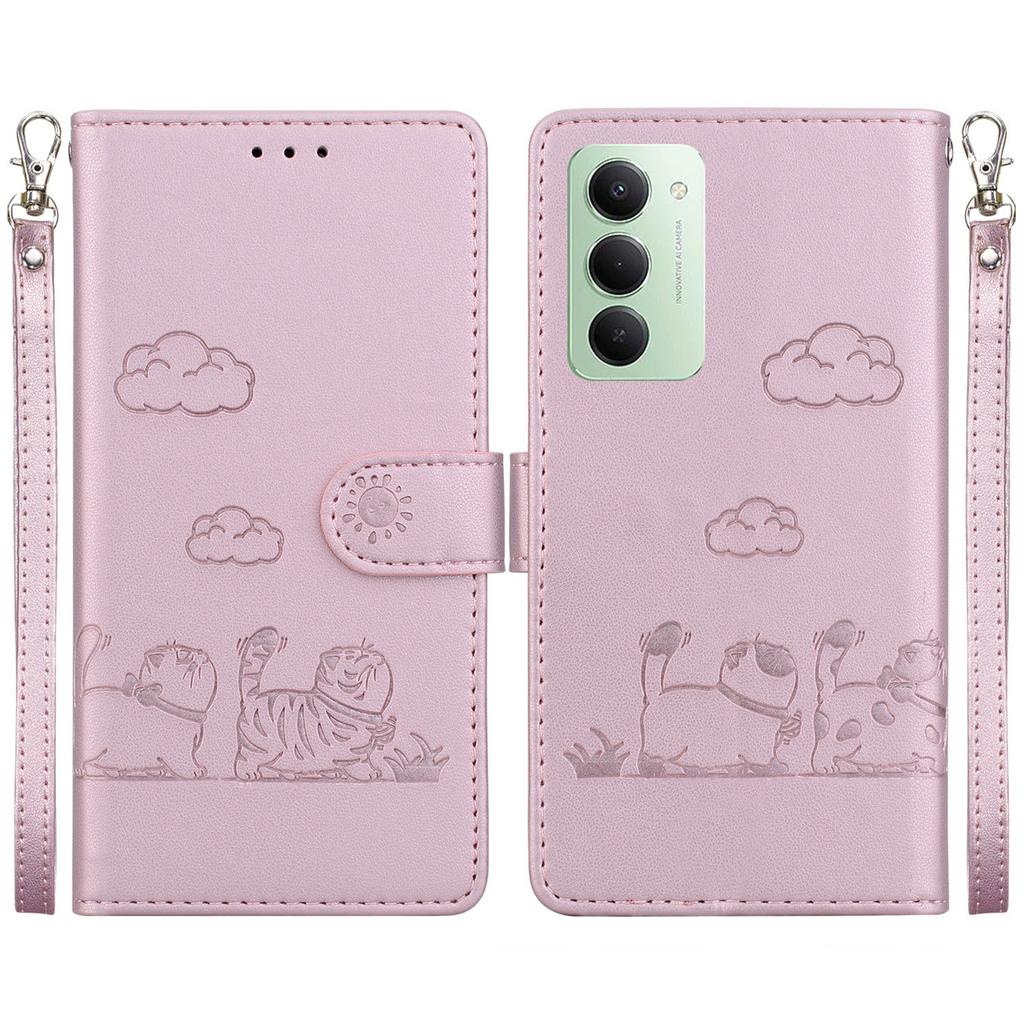 For Xiaomi Redmi 15 5G (Global) (169mm) Case RFID Blocking Kitten Pattern TPU+PU Leather Phone Cover with Wrist Strap
