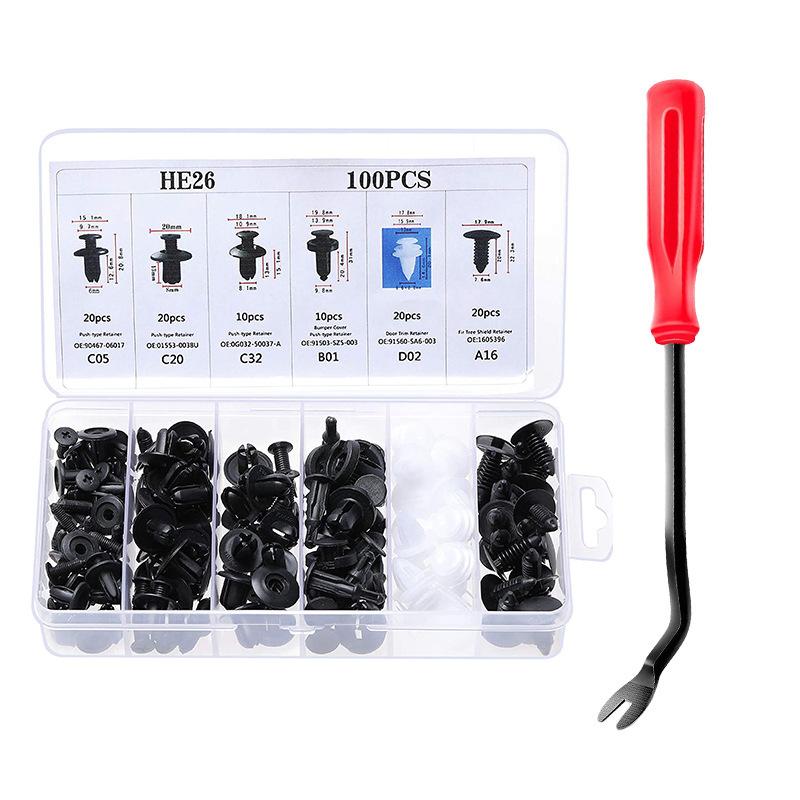 1 Set Plastic Car Push Retainer Clips Set With Removal Tool 6 Assorted Sizes For Auto Bumper Door Trim Repair