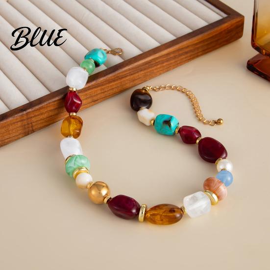 Casual Vacation Necklace Bohemian Necklace Colorful Resin Beaded Choker Retro