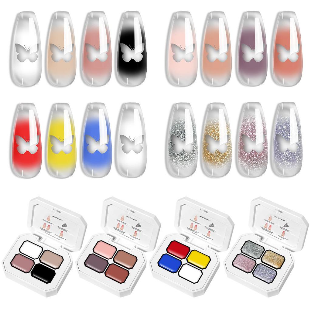 New Nail Art Stamp Gel Kit No-Wipe 4-Color Gradient Soak-Off Nail Polish Transparent Glass Gel Solid