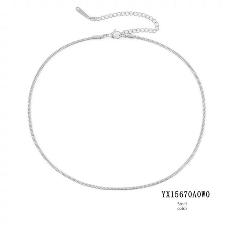 

INS Long Stainless Steel Lady Couple European and American Style Necklace 2Mm-42+8Cm-Steel Color