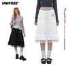 2026 Spring Korean Style Lace Patchwork Plaid Faux Two-Piece Skirt