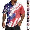 Męska casualowa koszula z nadrukiem na Dzień Niepodległości, lekka, oddychająca, z krótkim rękawem