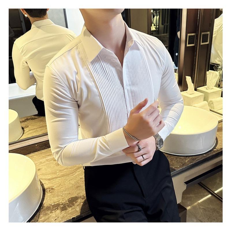 Heren Franse Textuur Slim Fit Lange Mouwen Formeel Smoking Dress Shirt