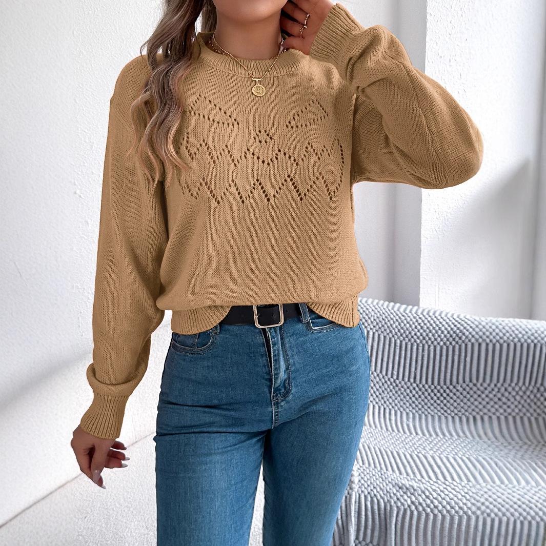 

GMXIA Однотонный пуловер с длинными рукавами-фонариками и ажурной вязкой для Хэллоуина, женская одежда XL хаки