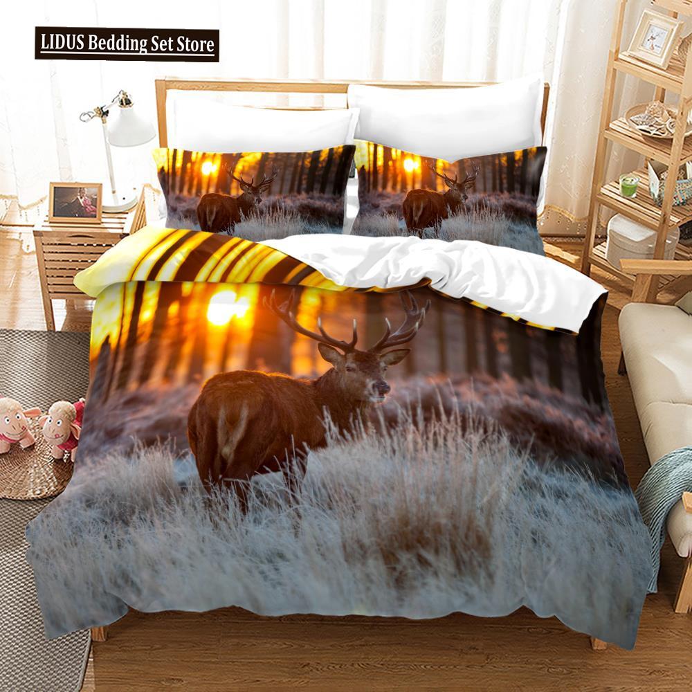 Deer Duvet Cover Set King Polyester Bedding Set For Kid Children Gift Bedding Set 3D Animal Giraffe Purple Theme Comforter Cover