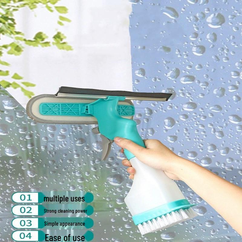 Multifunctional Double-Sided Glass Cleaning Brush with Squeegee, Sponge, Floor Brush, Spray Bottle, and Window Wiper