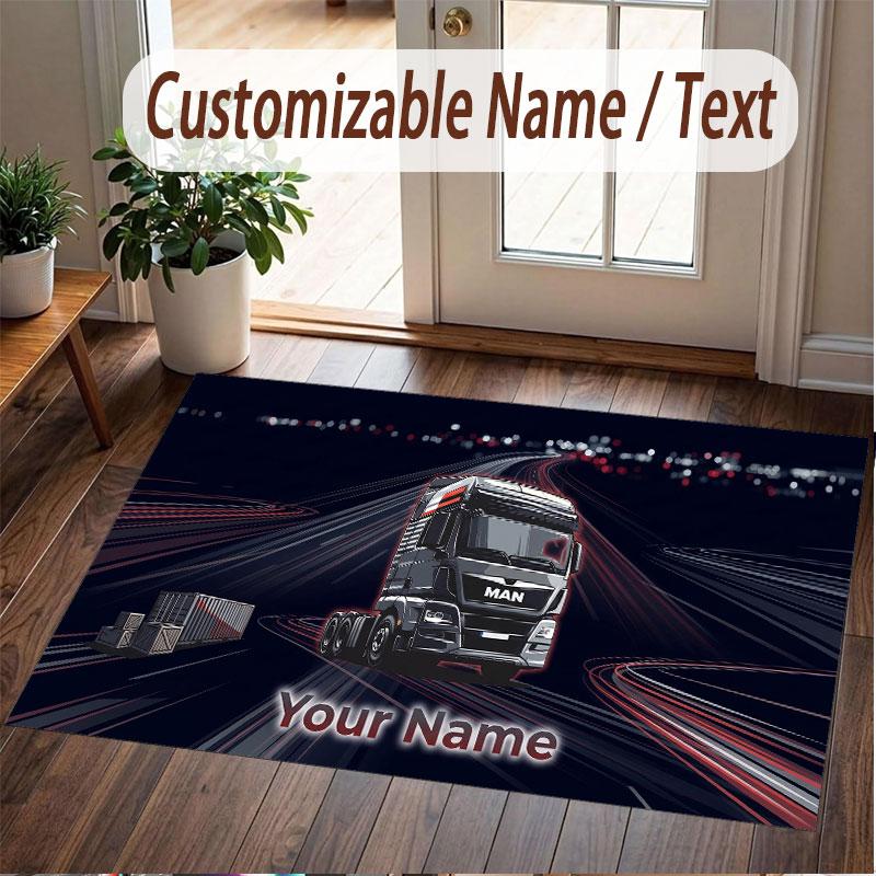 Custom Rug MAN Truck Pattern Print Name Text Soft Non‑Slip Floor Carpet for Home Indoor Decoration