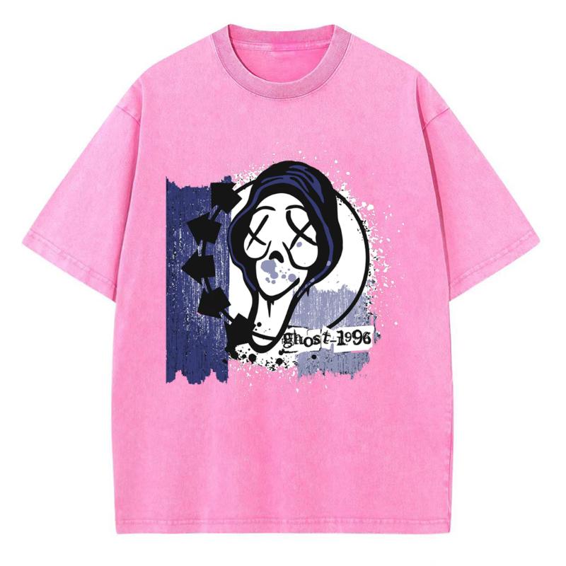 Ghost Cartoon Print Women's T-Shirt Cotton Short-Sleeved Washed Denim Fabric Oversized Funny Casual Top Everyday Wear Simple