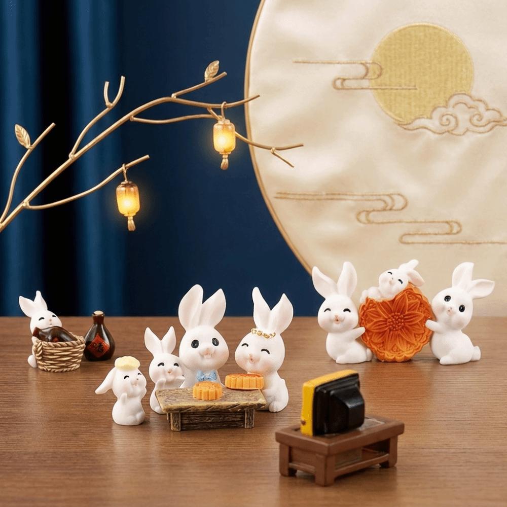 Resin Mini Ornaments Mooncake Mid-Autumn Festival Desk Figurines Cute Micro Landscape Decor DIY