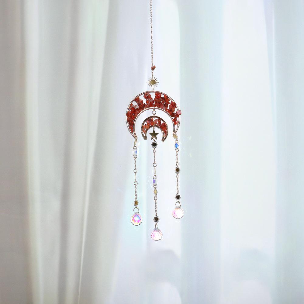 Natural Crystal Moon Pendant Sun Catcher Wind Chime for Home and Garden Decoration