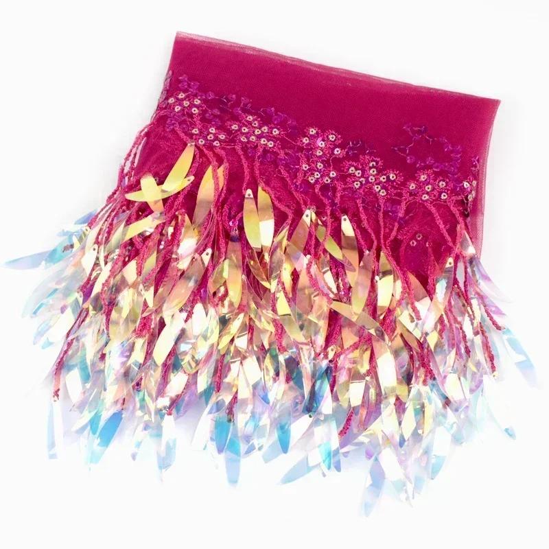 1-5Yards Mesh Tassel Fringe Sequins Lace Trim Stage Perform Latin Dress Wedding Clothes Tassels Fabric DIY Sewing Accessories