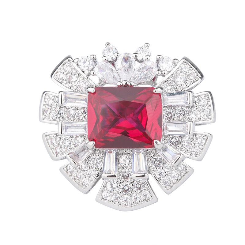 Jewelry Copper Bottom Gold-Plated Simulation Color Treasure Heart-Shaped Heavy Industry Inlaid Diamond Ring Women 10 * 12