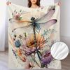 1pc Vintage Dragonfly And Wildflower Watercolor Flannel Throw Blanket Lightweight All-Season Cozy Decor for Couch Or Bed Vibrant C