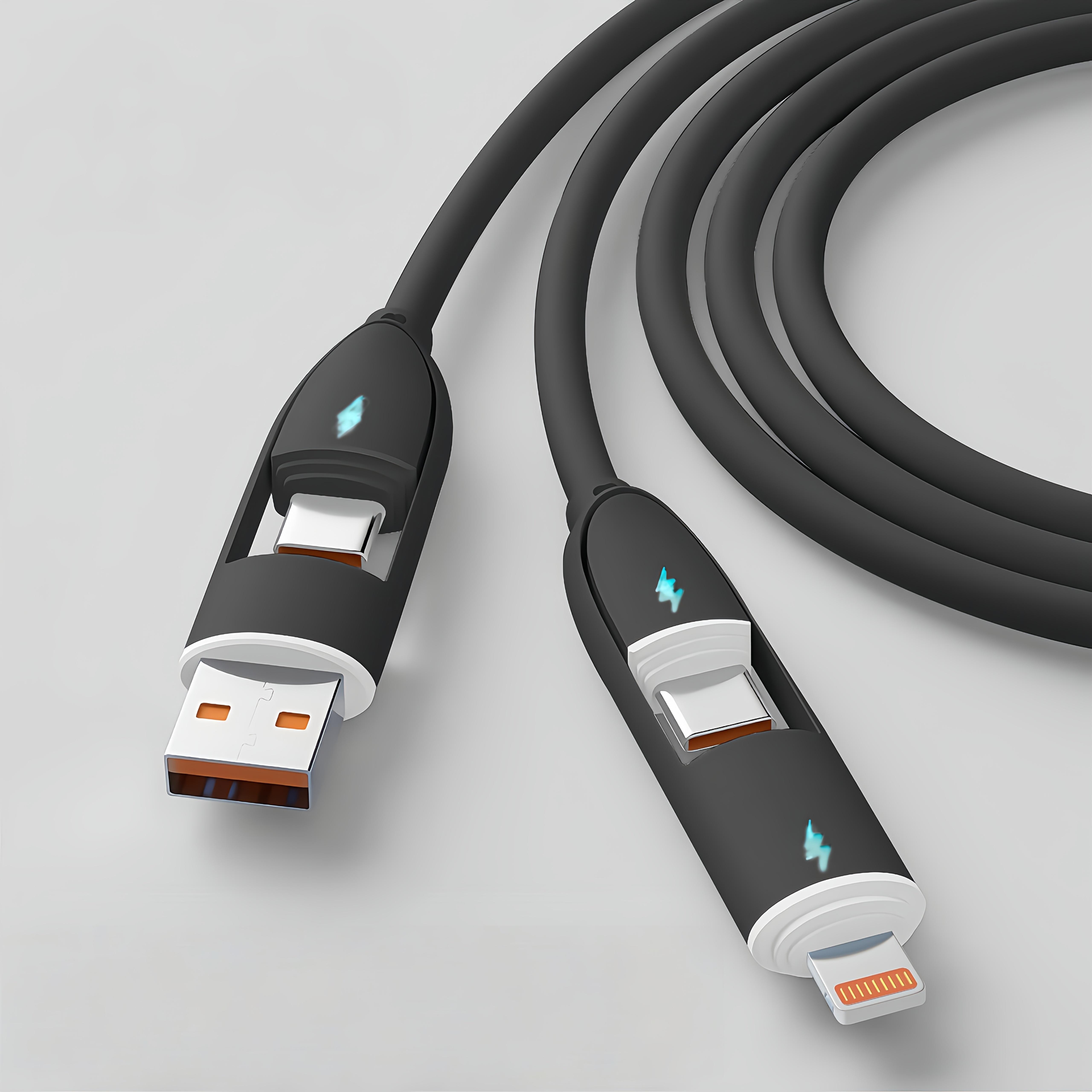 

1 шт. Сверхбыстрый зарядный кабель (PD), 4 типа интерфейсов, 66 Вт USB-C на Lightning, высокоскоростная передача данных. 100CM чёрный