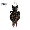 Mysterious Garden Hanging Planter Halloween for Indoor Outdoor Use, Gothic Bat Cat Witch Raven Decorative Flower Basket Plant Pot Holder, Spooky Wall