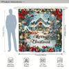 Classic Christmas Bathroom Set With Shower Curtain, Toilet Lid Cover & Mats | Merry Christmas Snowy House & Tree Holiday Decor