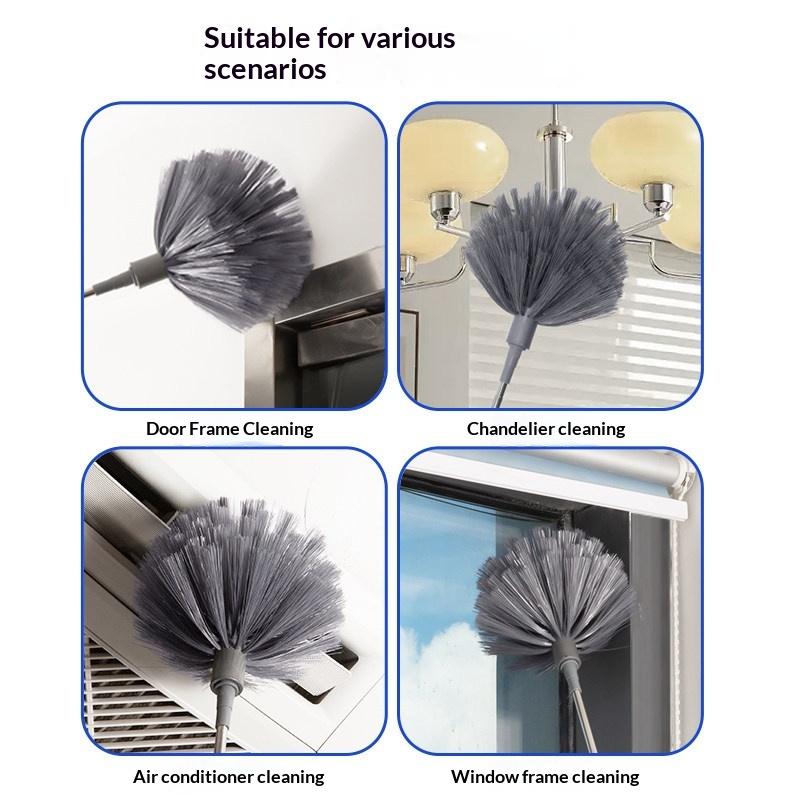 Retractable Extendable Spider Web Duster Medium Stiff Bristles Household Cleaning Tool for Corner Window Ceiling Cobweb