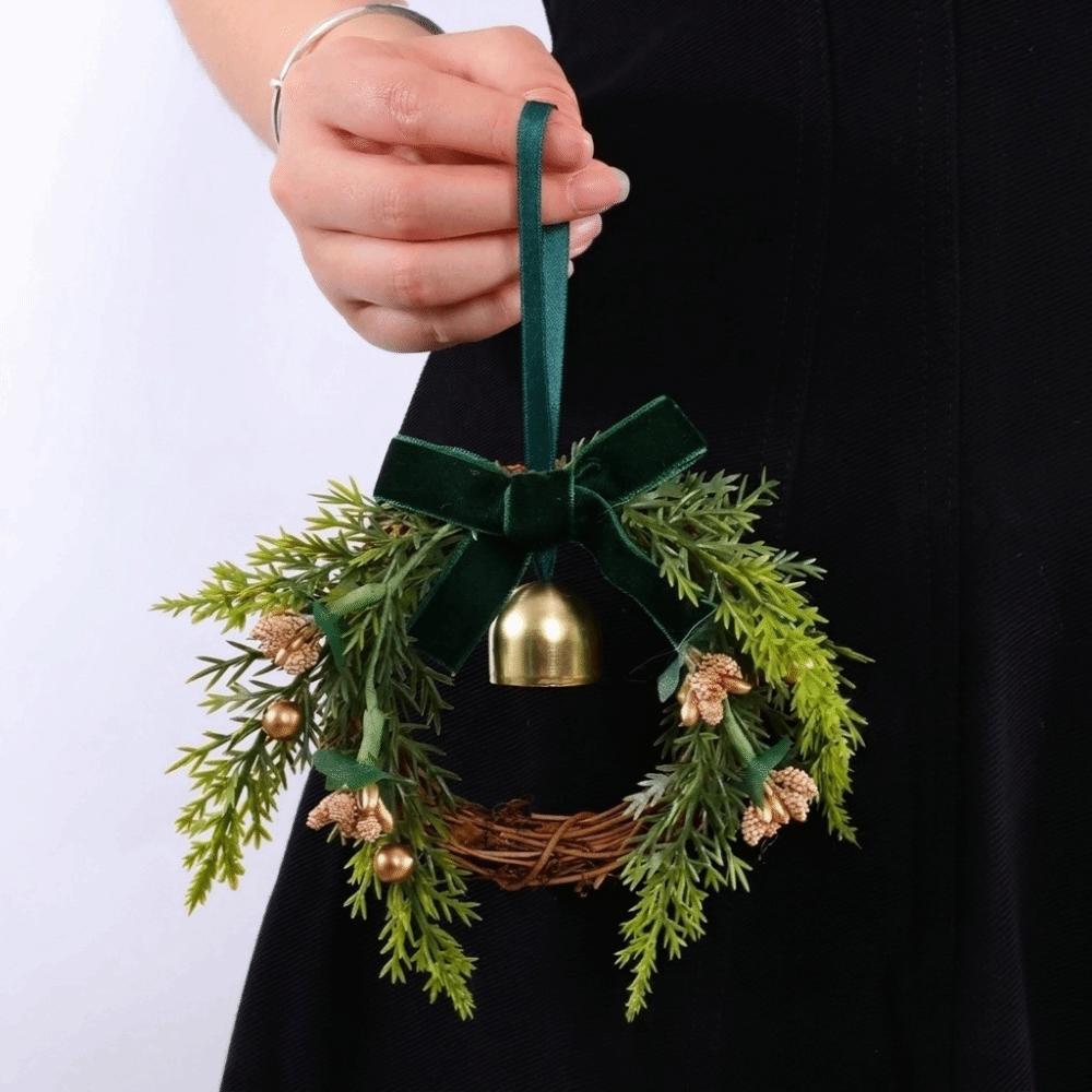 Velvet Bow Christmas Wreath Metal Bell Xmas Tree Hanging Ornaments Vintage Door Garland  Indoor