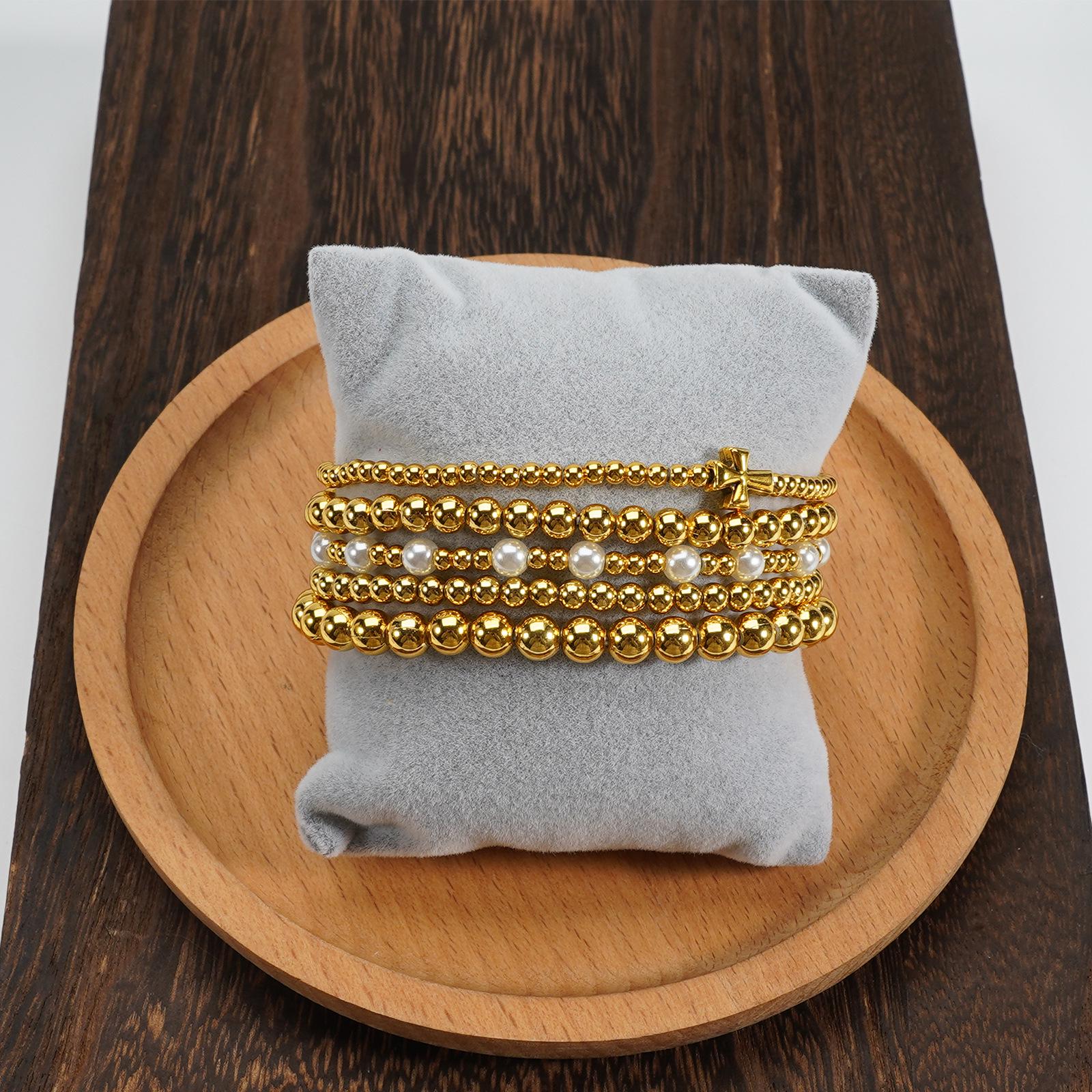 Elegant Gold and Pearl Multi-layer Beaded Bracelet Set