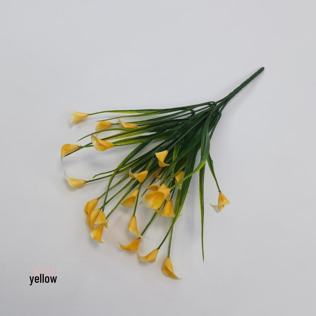 UV-Resistant Fake Calla Lily Bouquet, 5-Prong Spring Grass, for Weddings and Hotel Decor