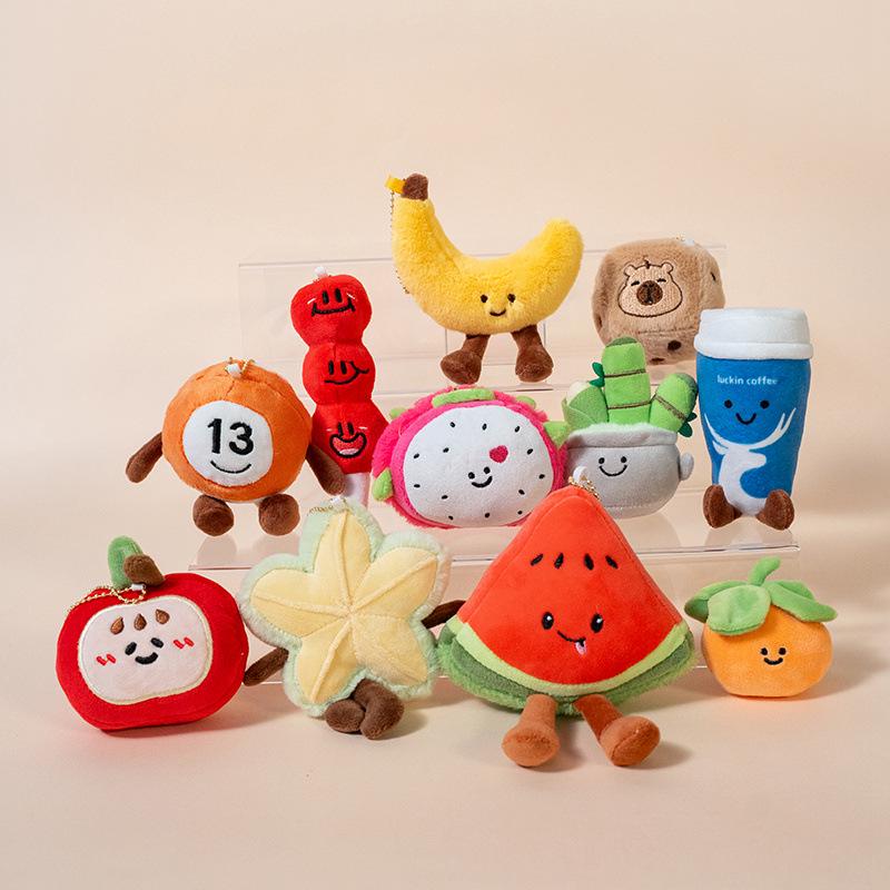Fruit Plush Toy Keychain - Persimmon, Apple, Banana Backpack Accessory